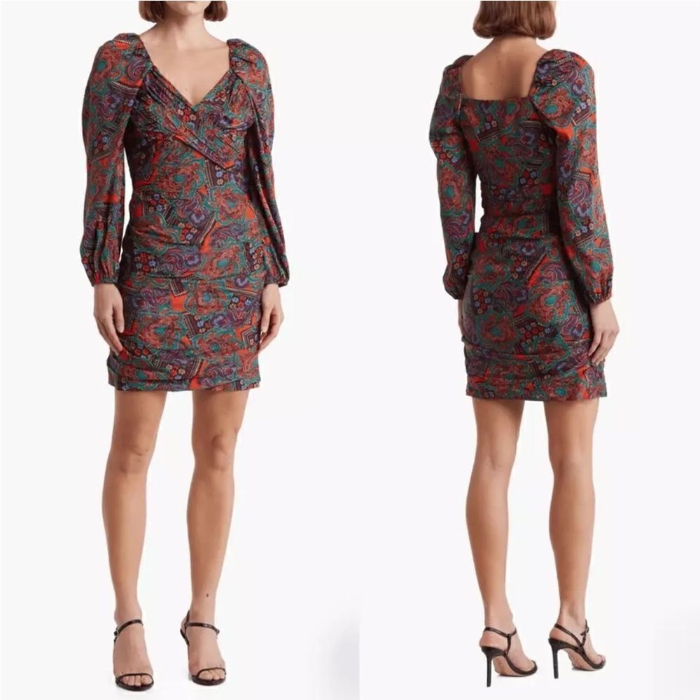 Veronica Beard Bellino Paisley Silk Blend Dress in Flame Red $695
